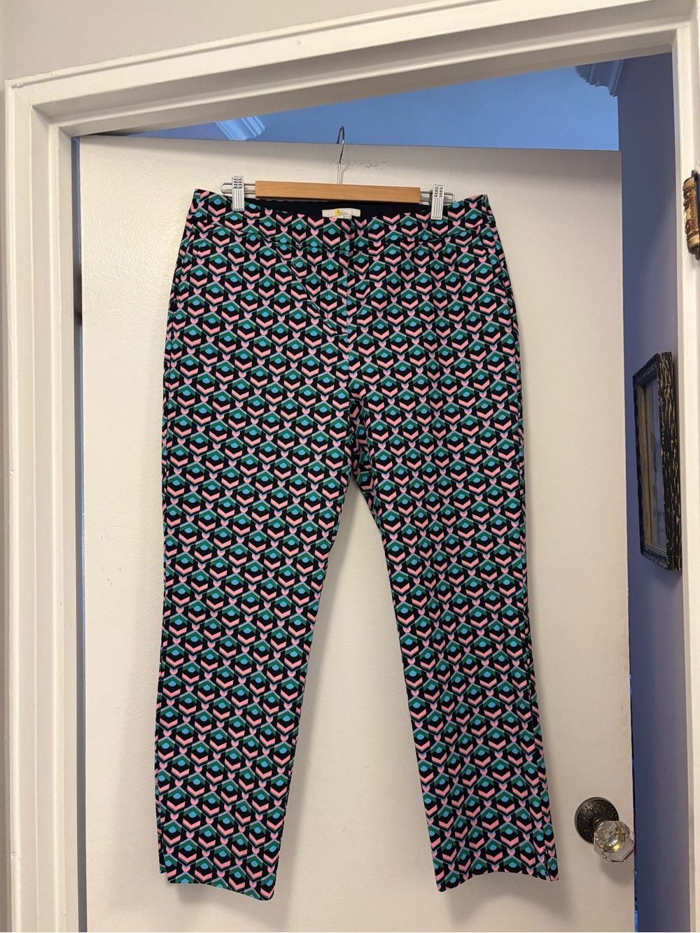 Boden Geometric Print Straight-Leg Pants - Black, Teal & Pink 16